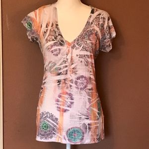 G. Girl Short Sleeve Fitted Multi Color Fitted Top